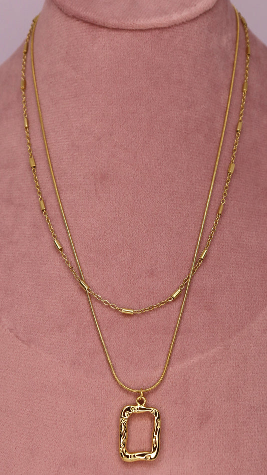 Golden Frame Layered Necklace