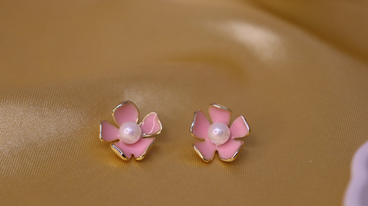 Pink Enamel Earring